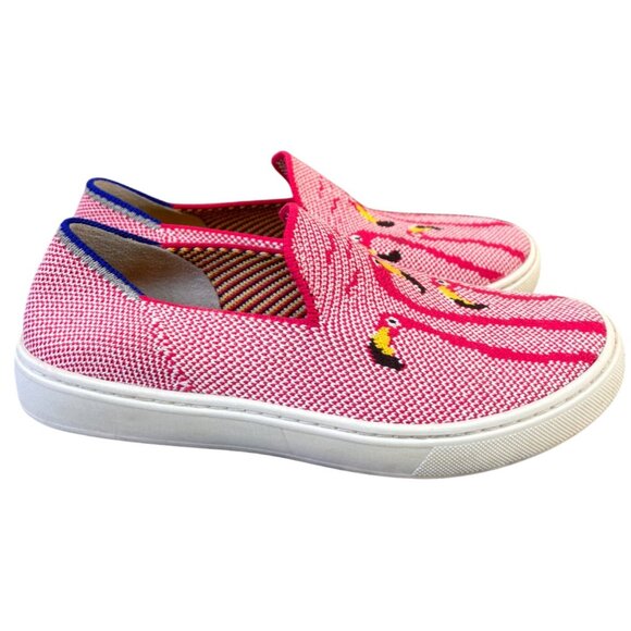 Rothys Slip On Shoes Girls Size 3 Sneakers  Pink Flamingo Round Toe - Picture 7 of 16